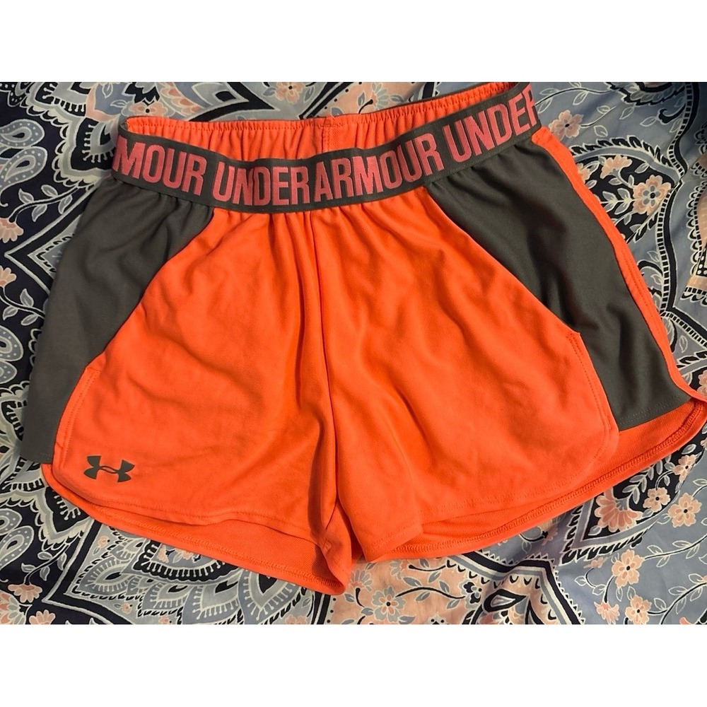 Under Armour HeatGear Women's Orange & Grey‎ Unlined Running Shorts, XS